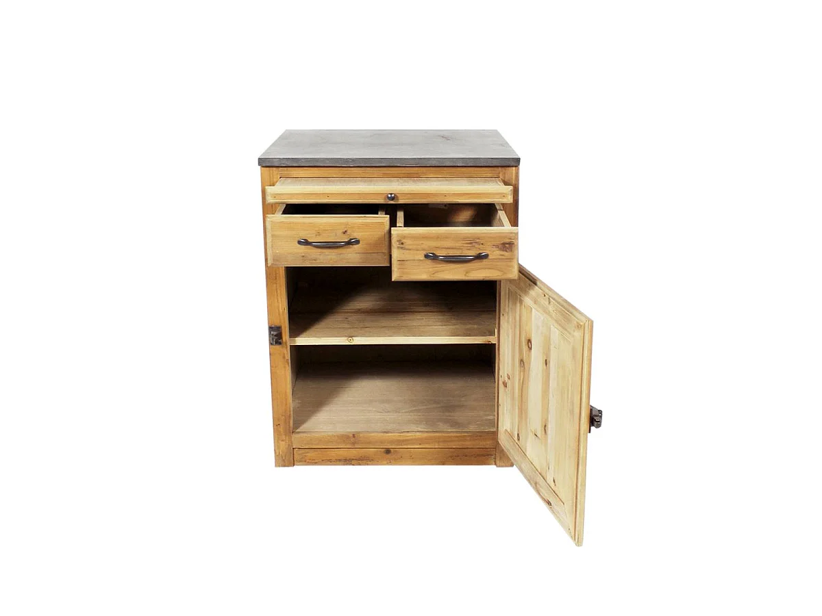 Mueble bajo de cocina de madera reciclada con 2 cajones y 1 puerta - Estilo campestre