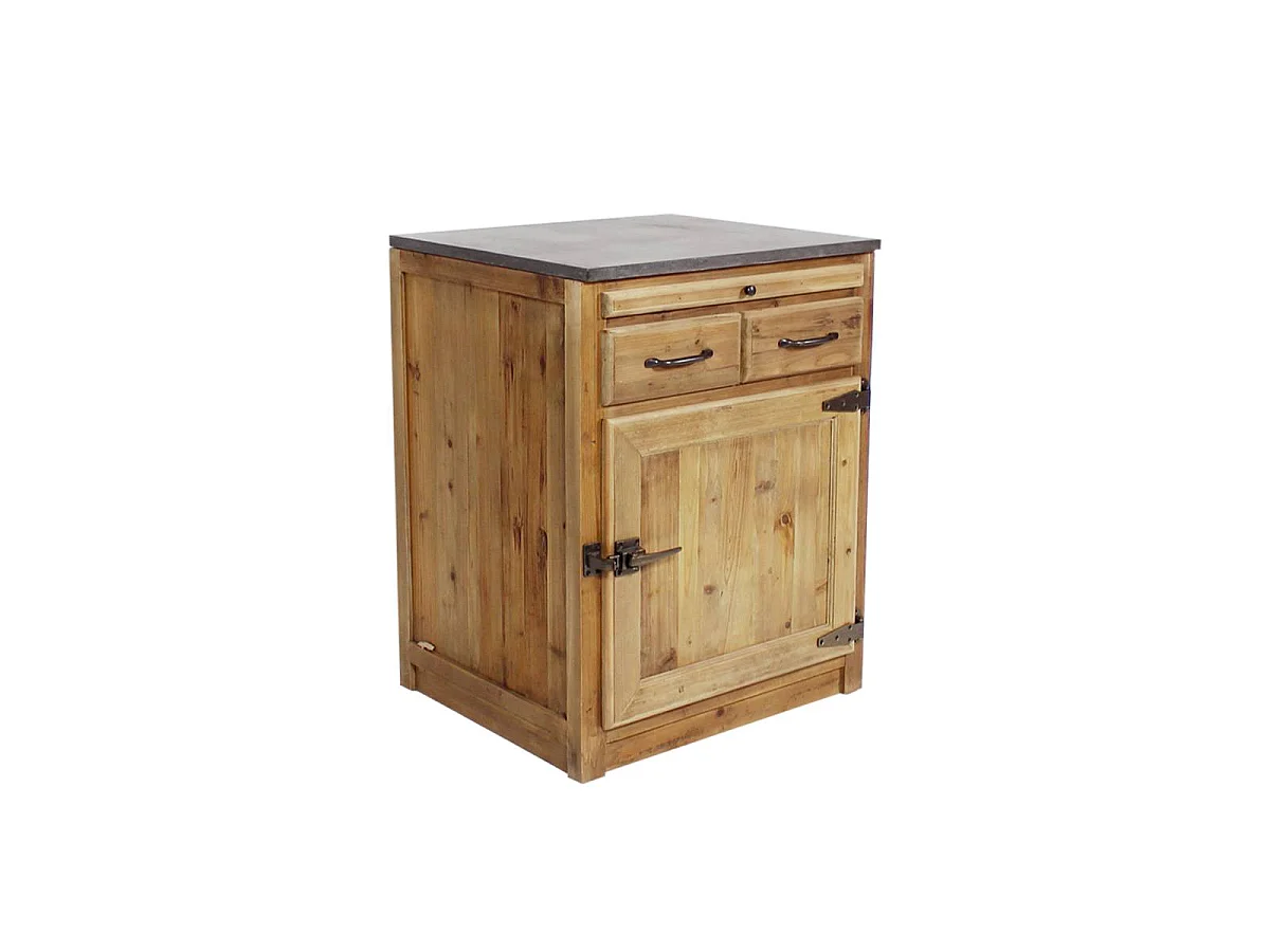 Mueble bajo de cocina de madera reciclada con 2 cajones y 1 puerta - Estilo campestre