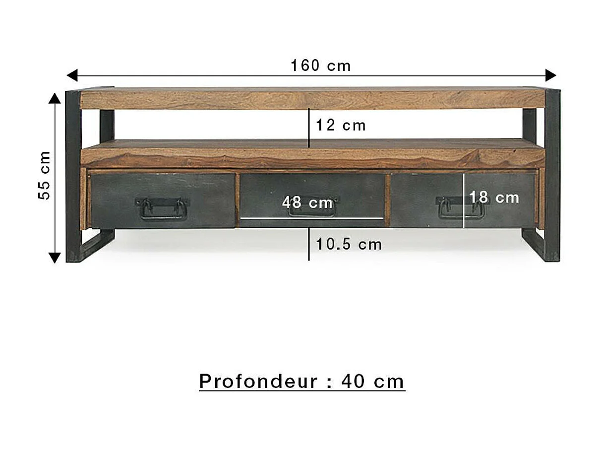 Meuble TV en bois d'acacia 160 cm Havana