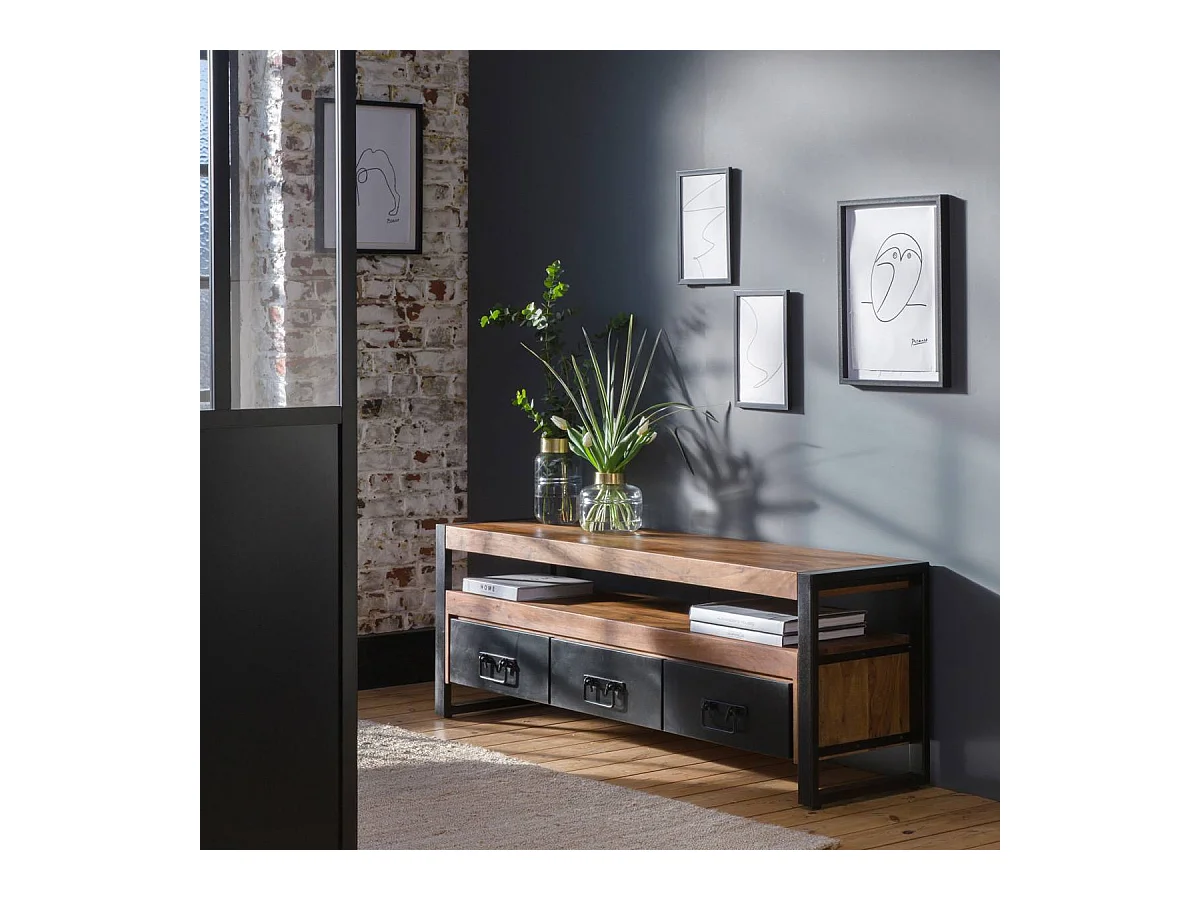 Meuble TV en bois d'acacia 160 cm Havana