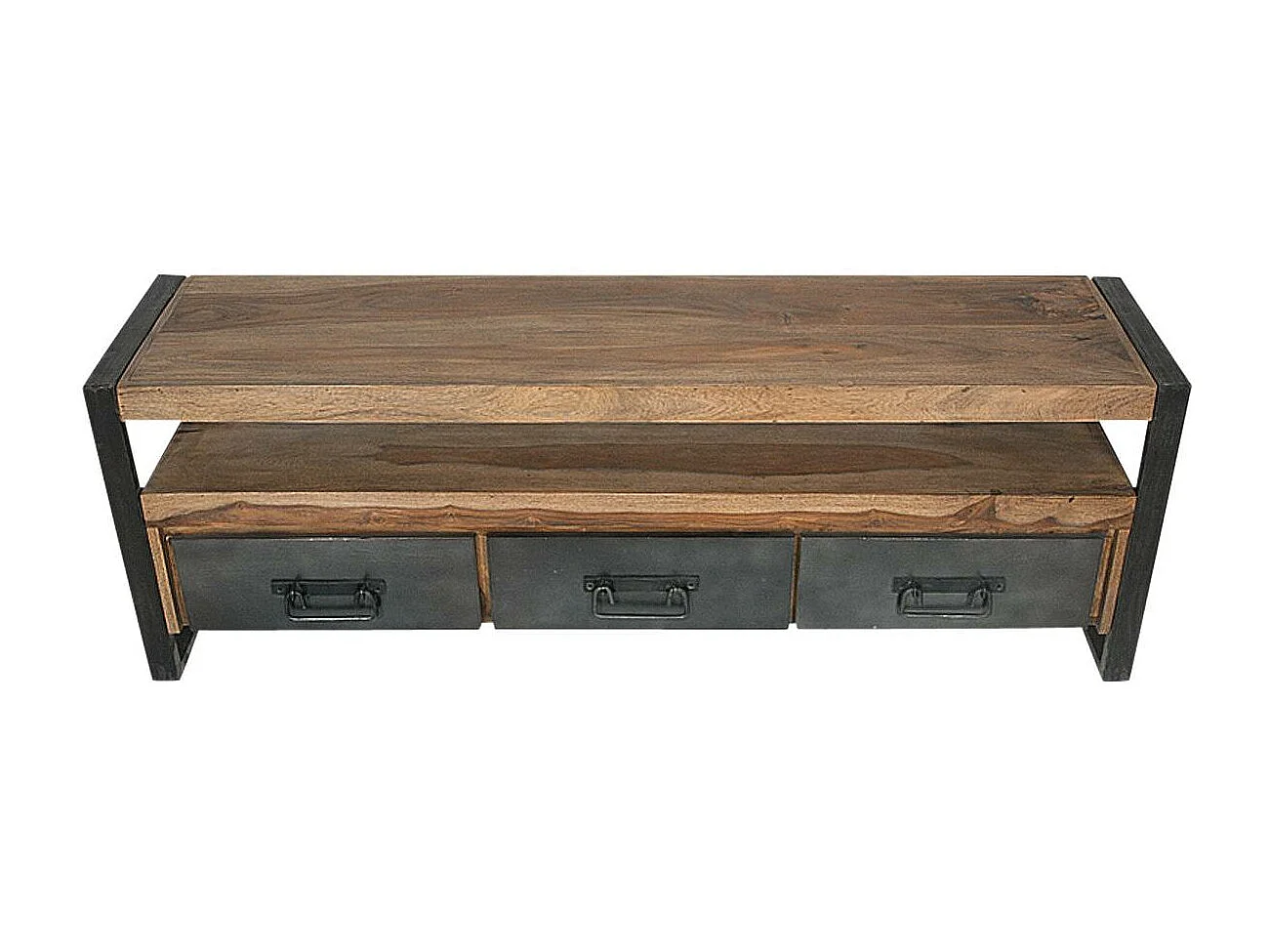 Mueble TV industrial de madera de acacia de 160 cm con almacenamiento y cajones - Colección HAVANA