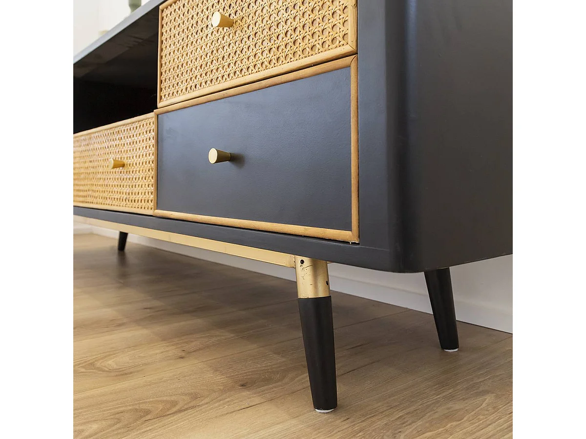 Meuble TV en cannage et métal Volterra