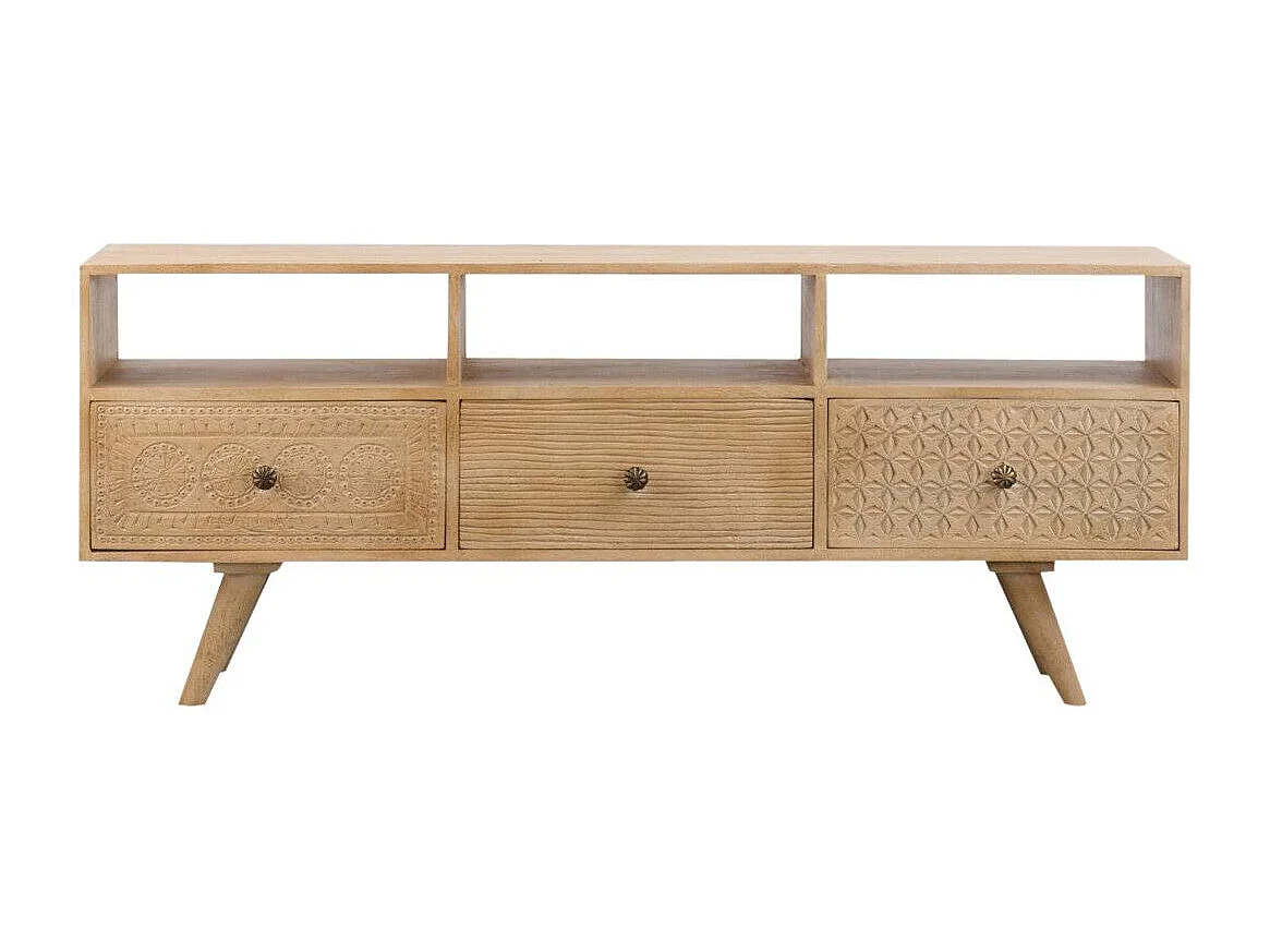 Meuble TV en bois de manguier blanchi Kamila