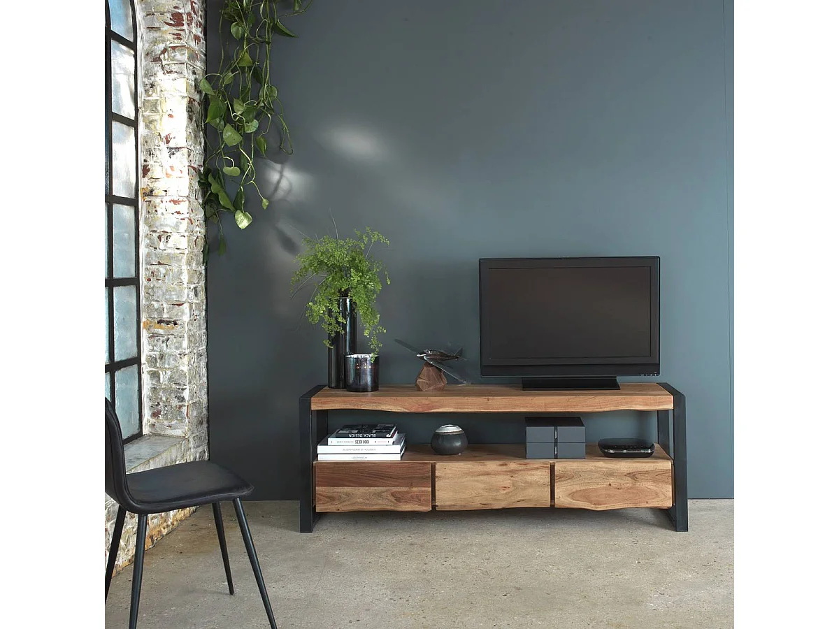Meuble TV en bois d'acacia 3 tiroirs Tree