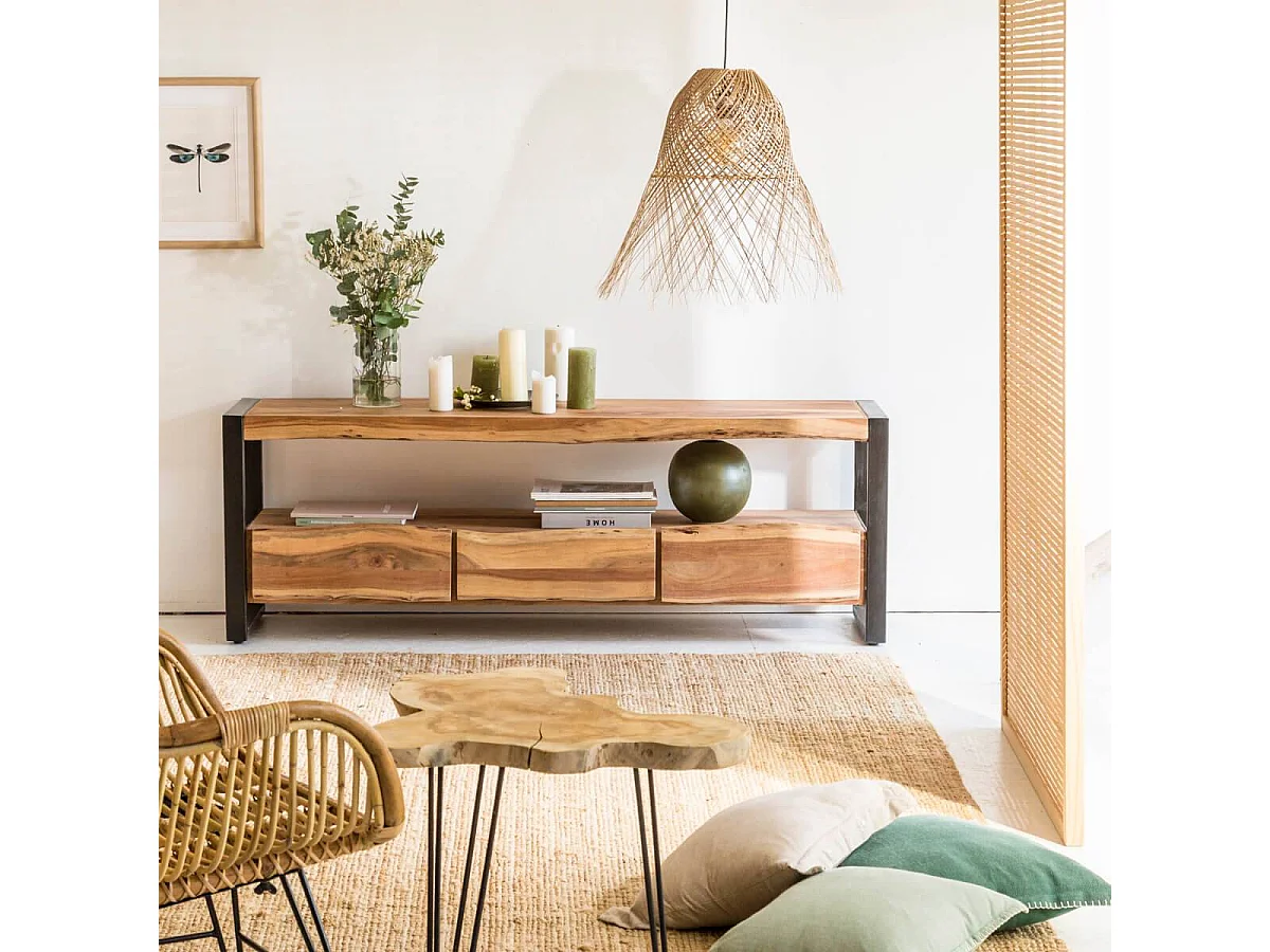 Meuble TV en bois d'acacia 3 tiroirs Tree