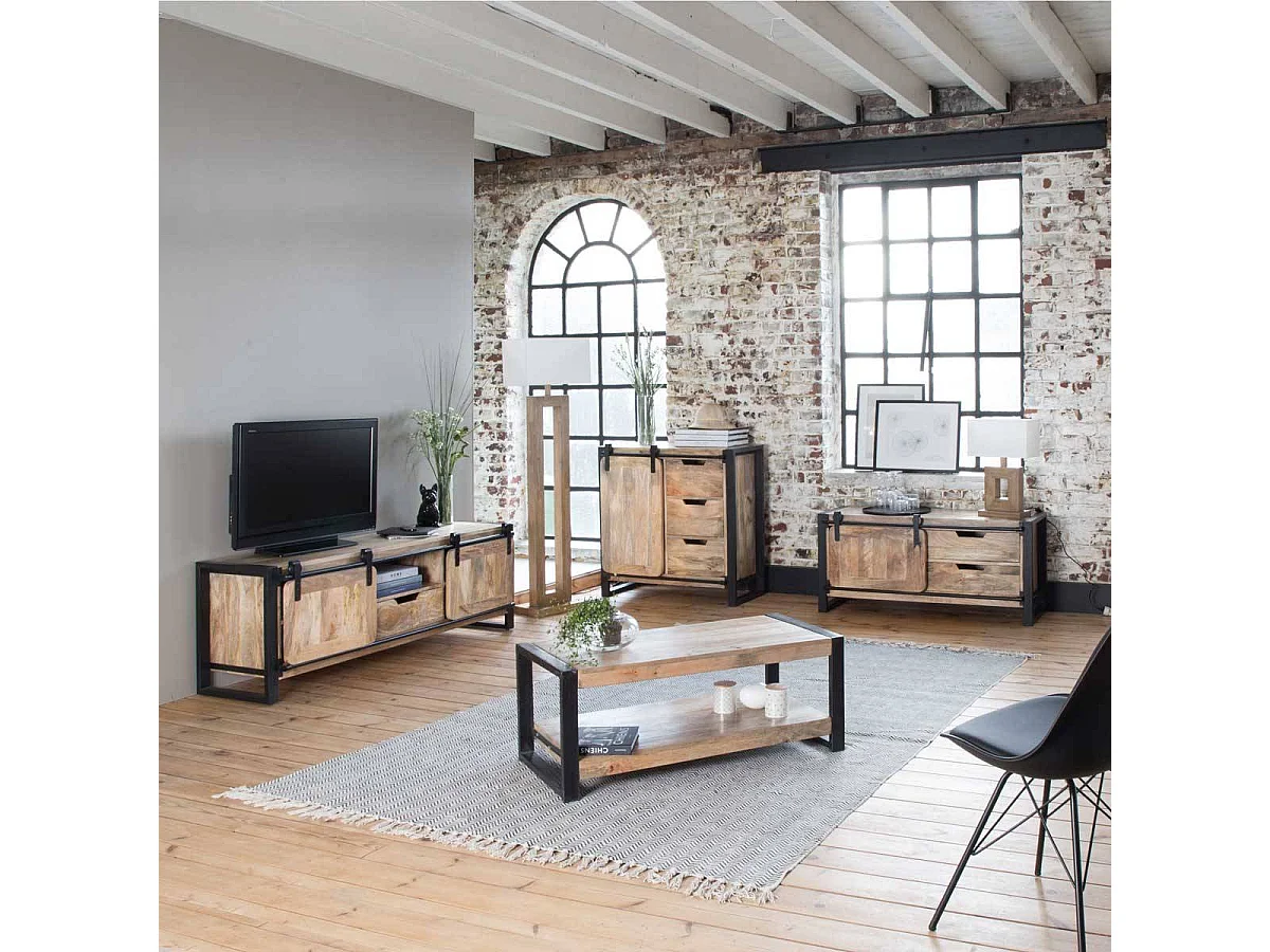 Meuble TV en bois de manguier 120 cm New-York