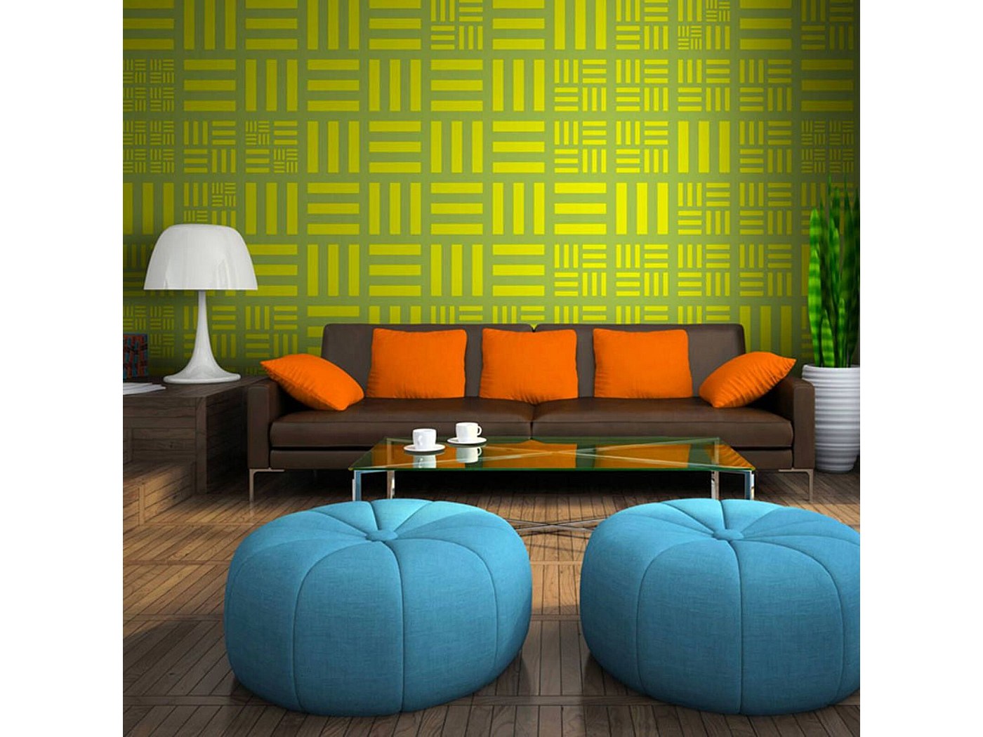 Papier peint rayures jaunes - 200 x 154 cm