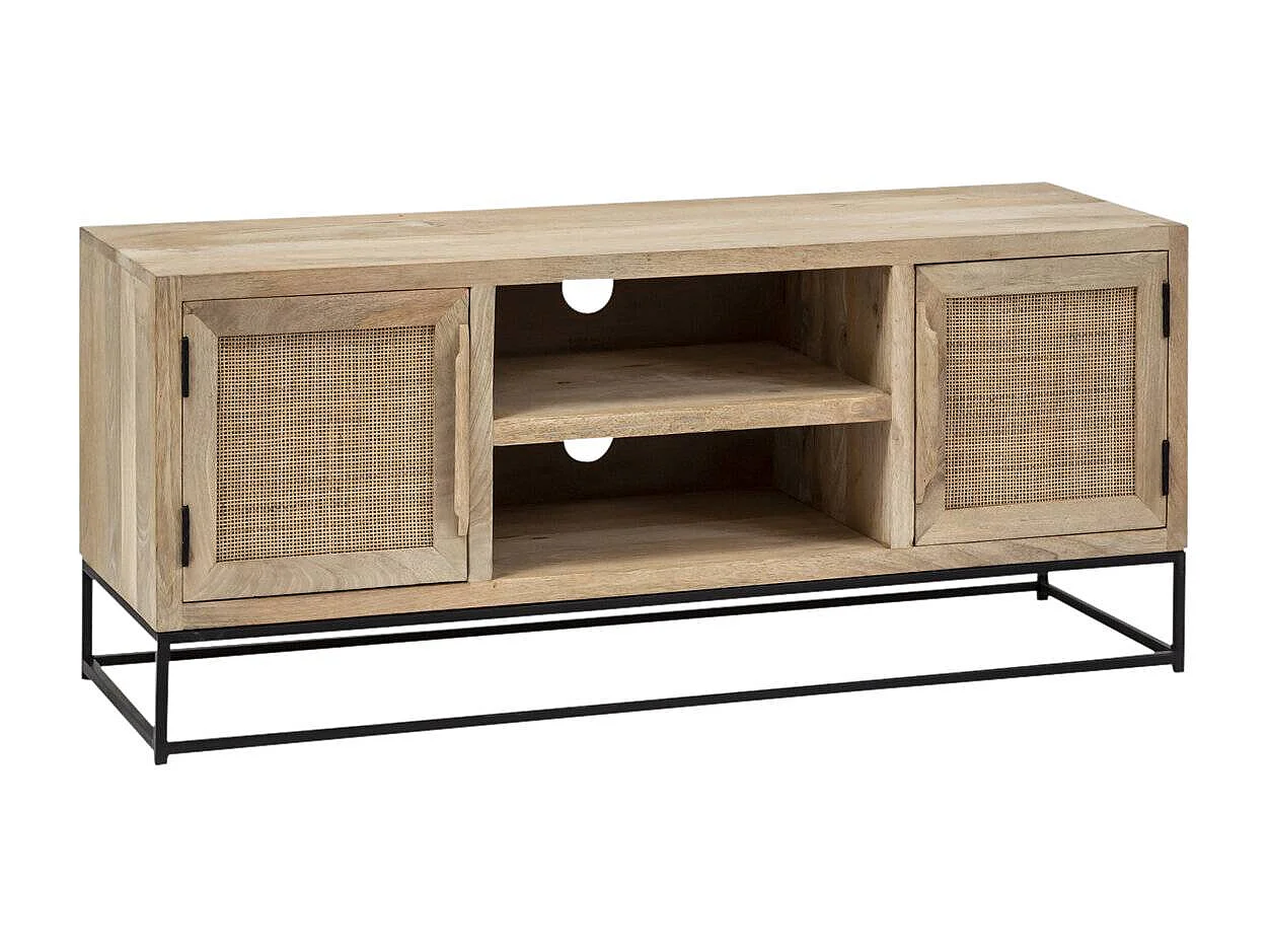 Meuble TV en bois de manguier et cannage Rim