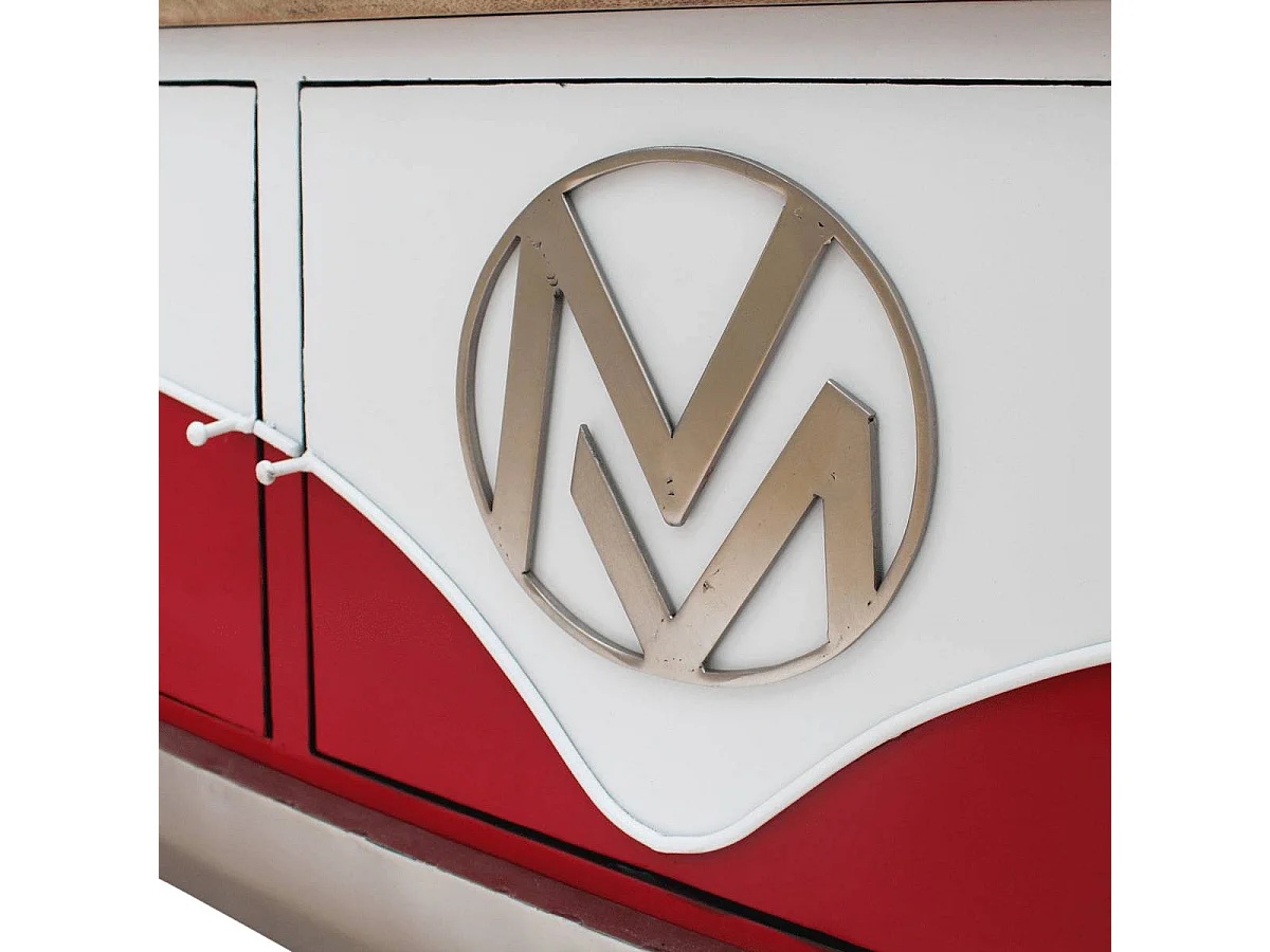 Mueble TV rojo industrial de madera de mango con almacenamiento organizado y pasacables