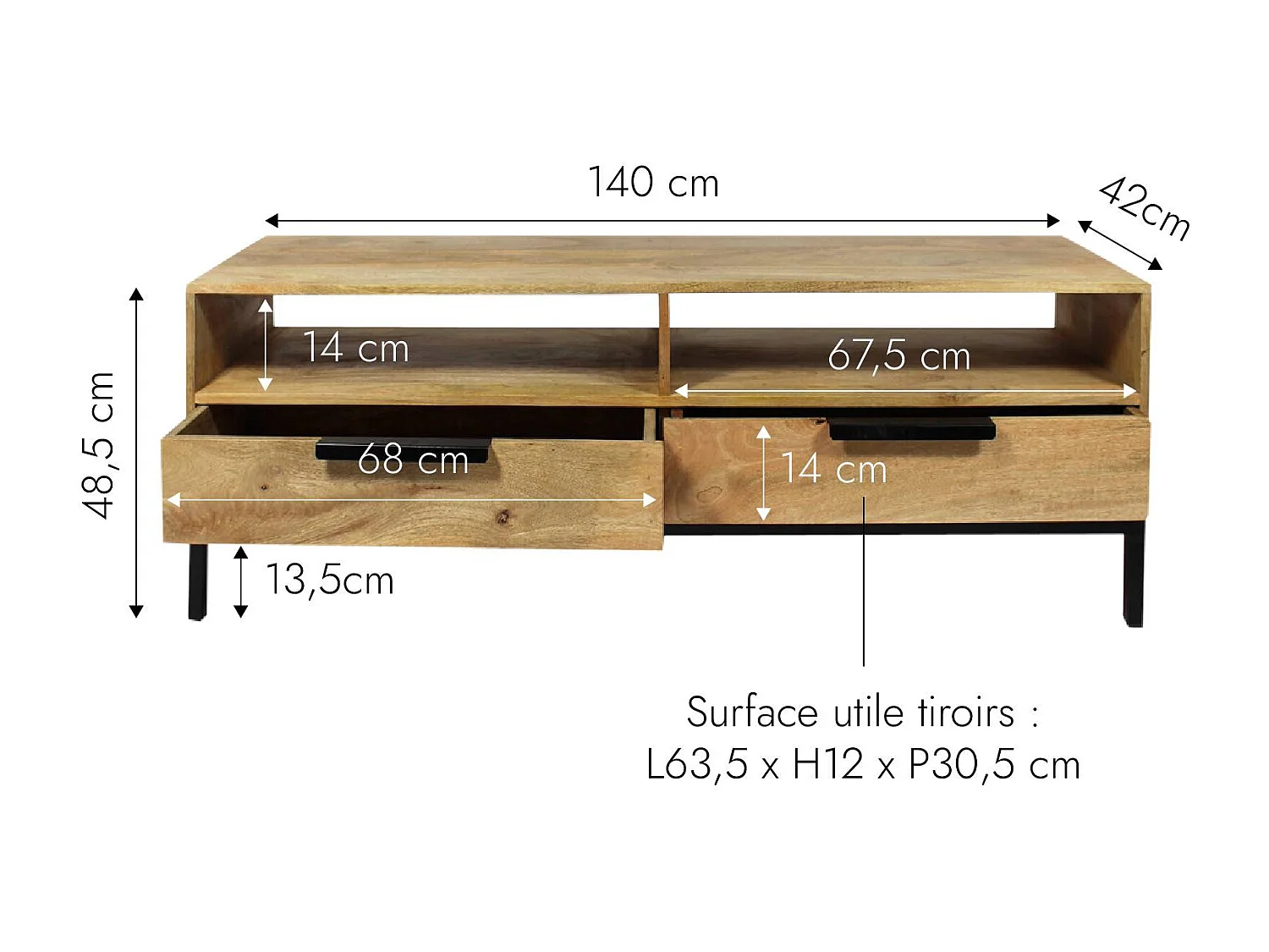 Meuble TV en bois de manguier Pia