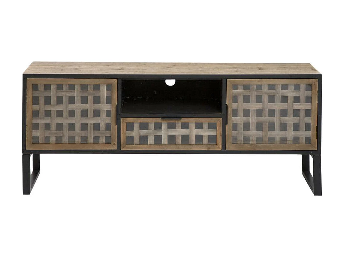 Meuble TV en sapin et métal noir Elise