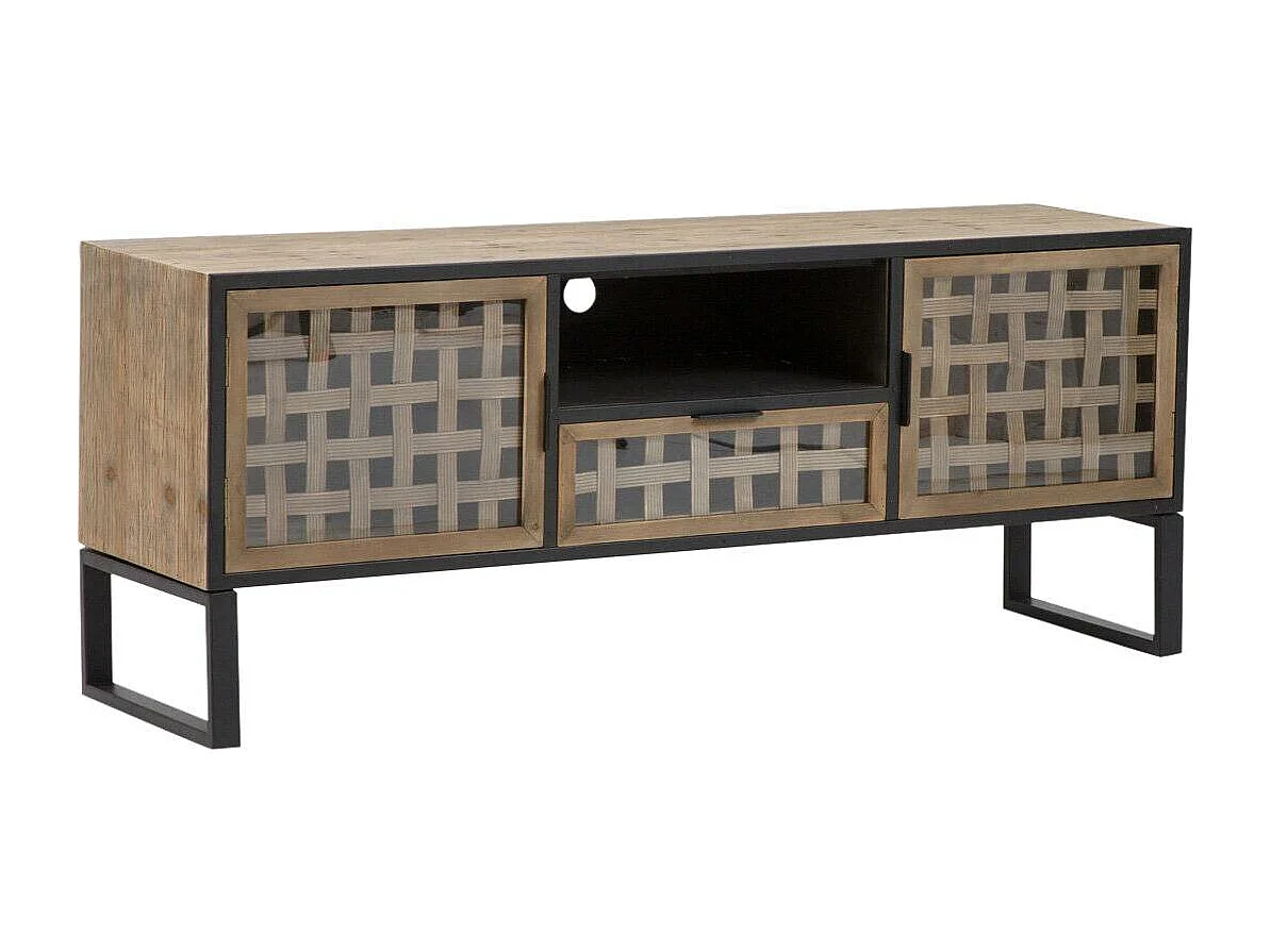 Meuble TV en sapin et métal noir Elise