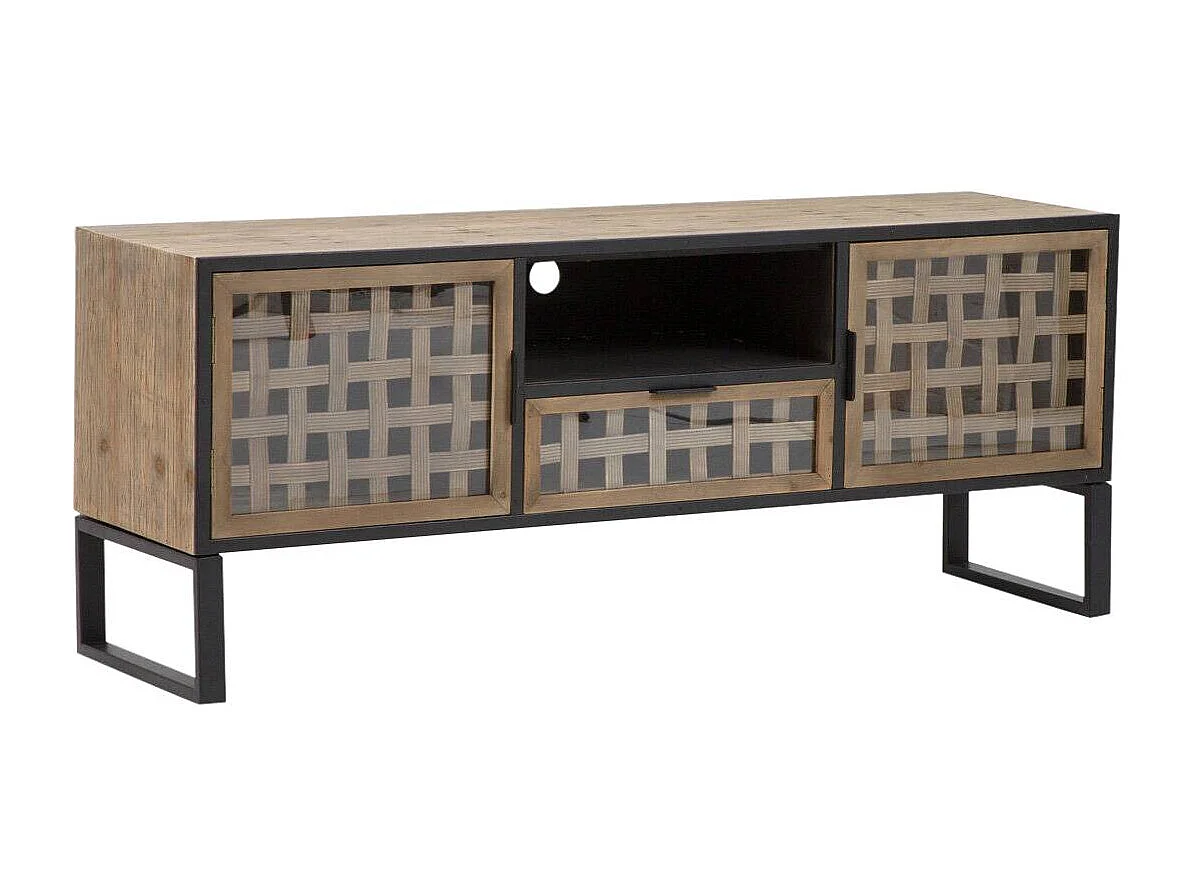 Meuble TV en sapin et métal noir Elise