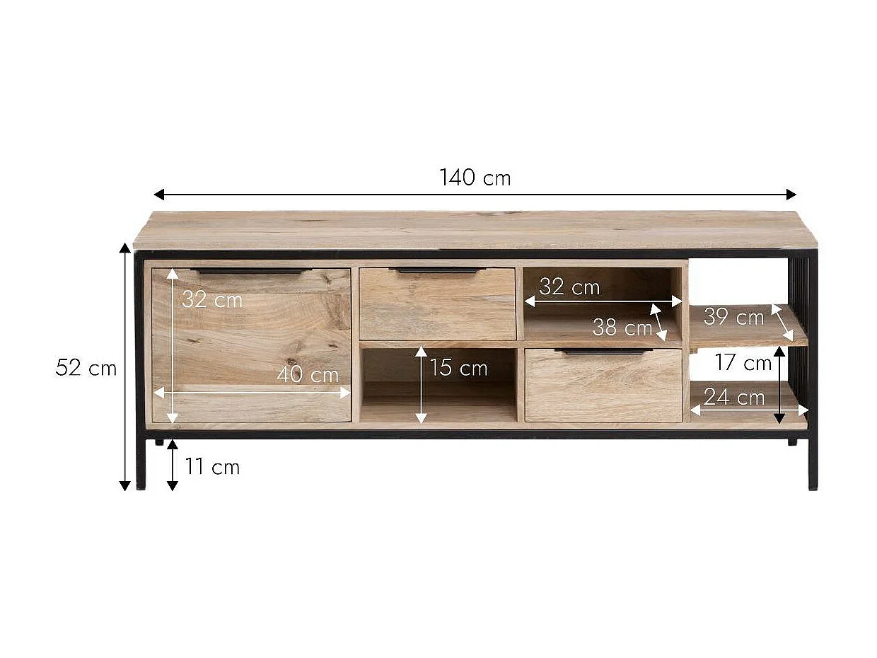 Meuble TV en bois de manguier et métal Héloïse