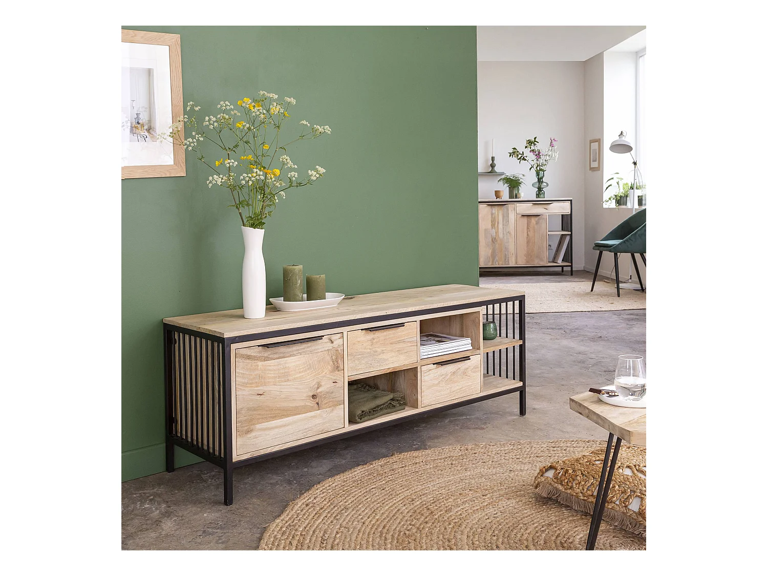 Meuble TV en bois de manguier et métal Héloïse