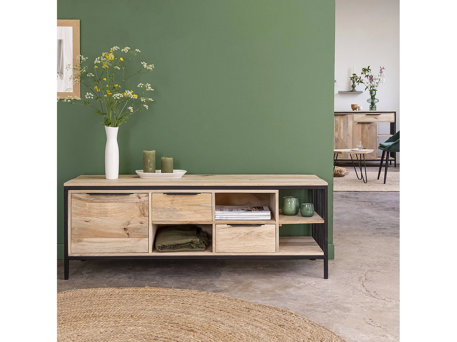 Meuble TV en bois de manguier et métal Héloïse