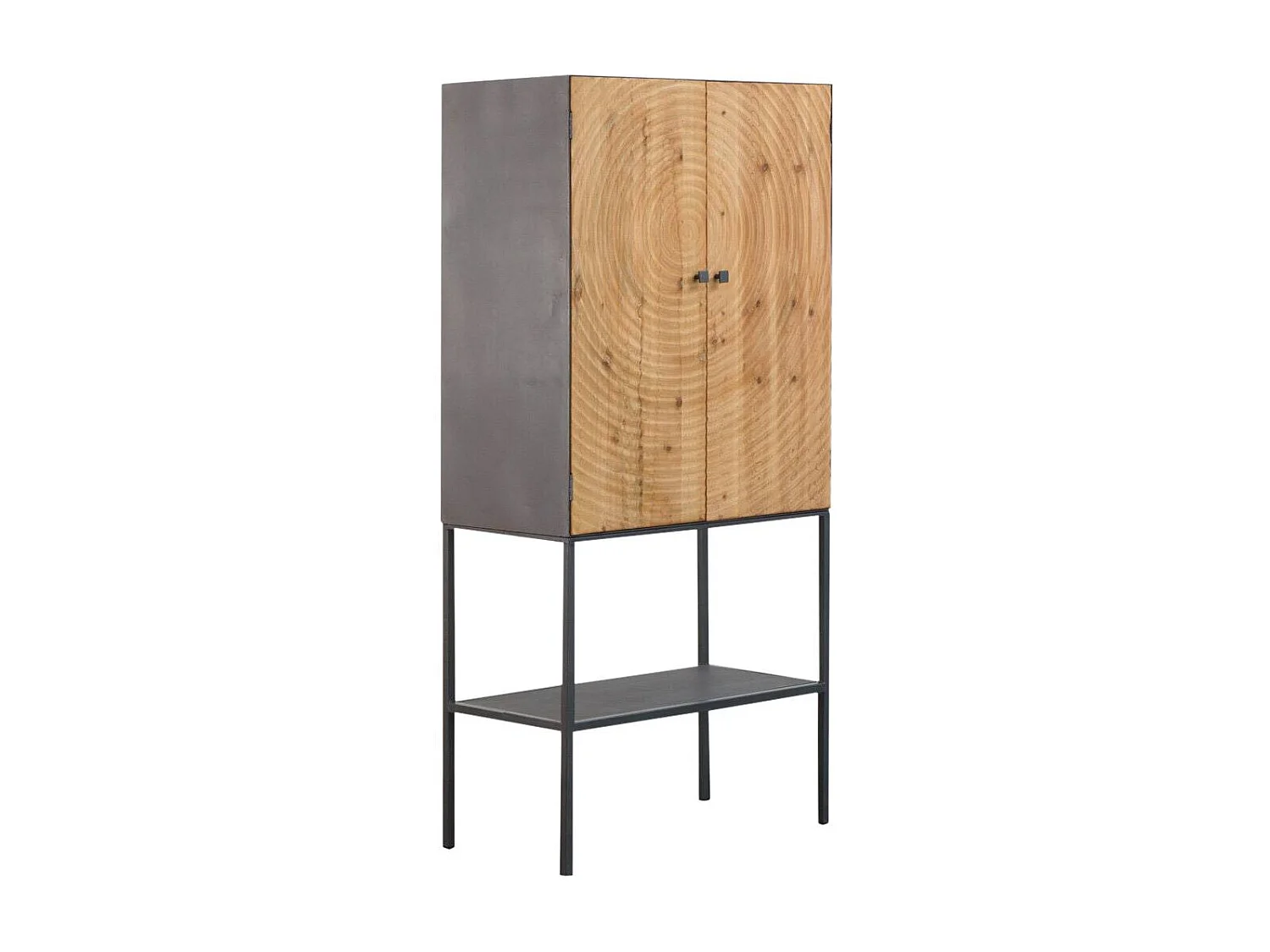 Buffet industrial de pino y metal Rondin con 2 puertas y estantes fijos