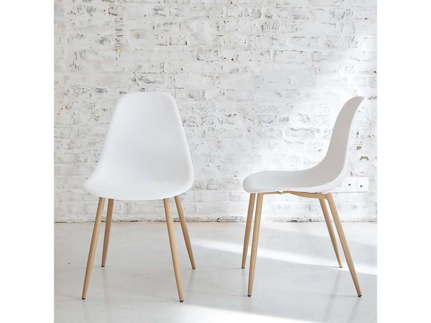 Chaise scandinave blanc pieds compas Marius (lot de 2)