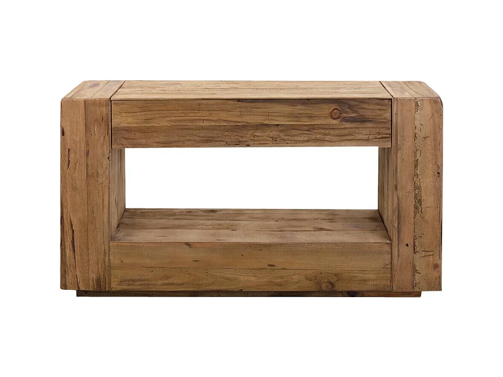 Consola de madera reciclada Blaise con almacenamiento, estilo banco de trabajo, 140x40cm