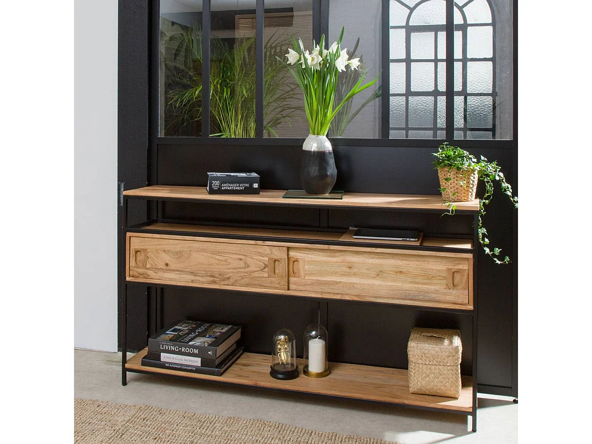 Console en bois d'acacia et métal Montréal