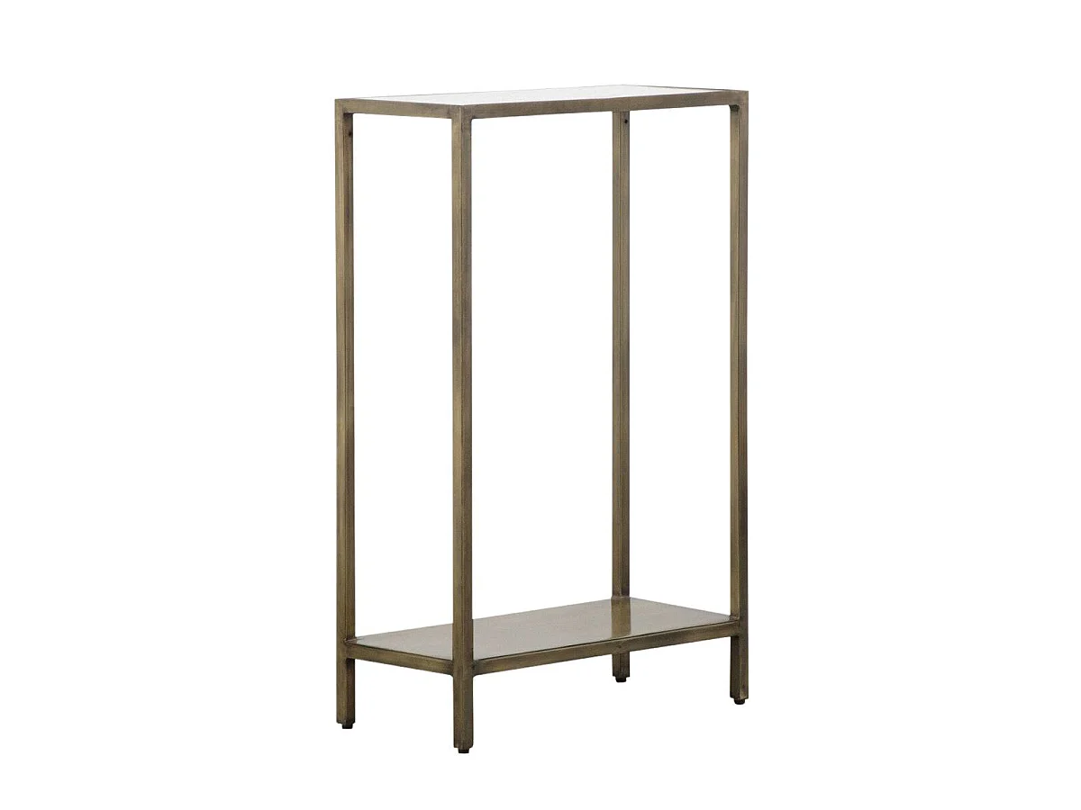 Consola industrial de metal y mármol con doble estante de almacenamiento
