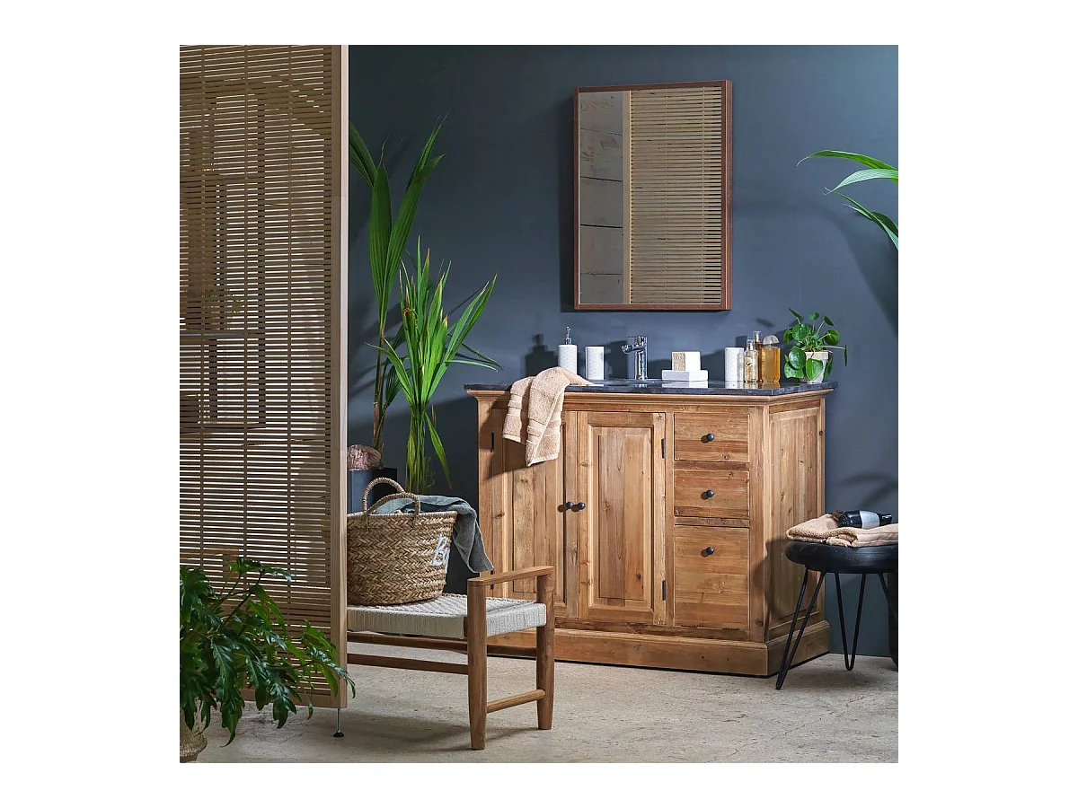 Mueble de baño con lavabo integrado de madera reciclada y amplio espacio de almacenamiento