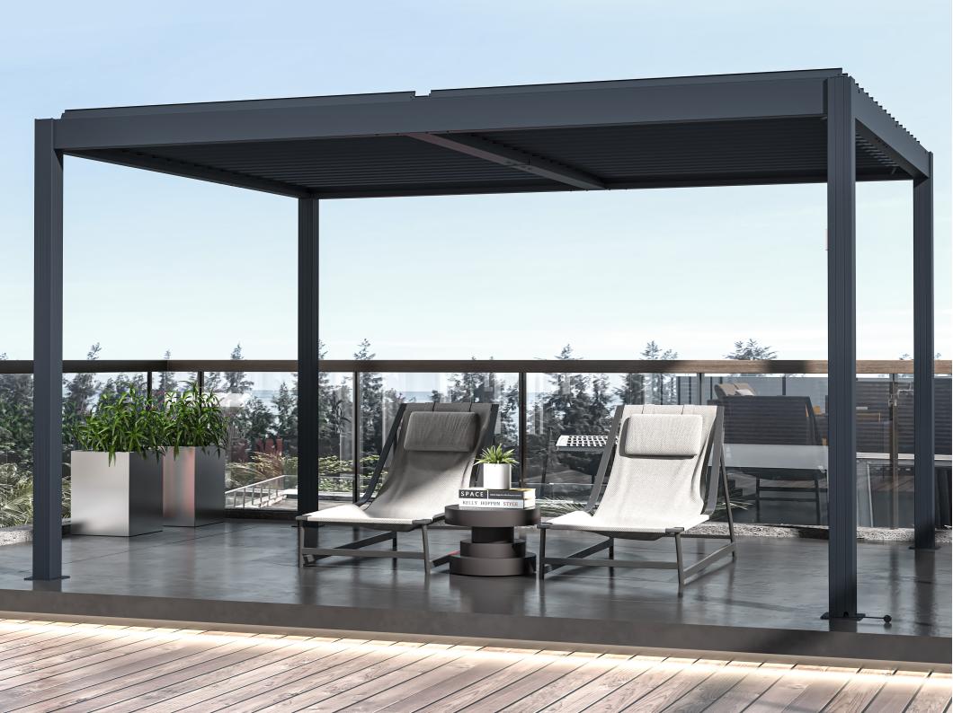 Bio-klimatische zelfdragende elektrische pergola van aluminium met draaibare lamellen 12 m² antracietgrijs - AMADORA