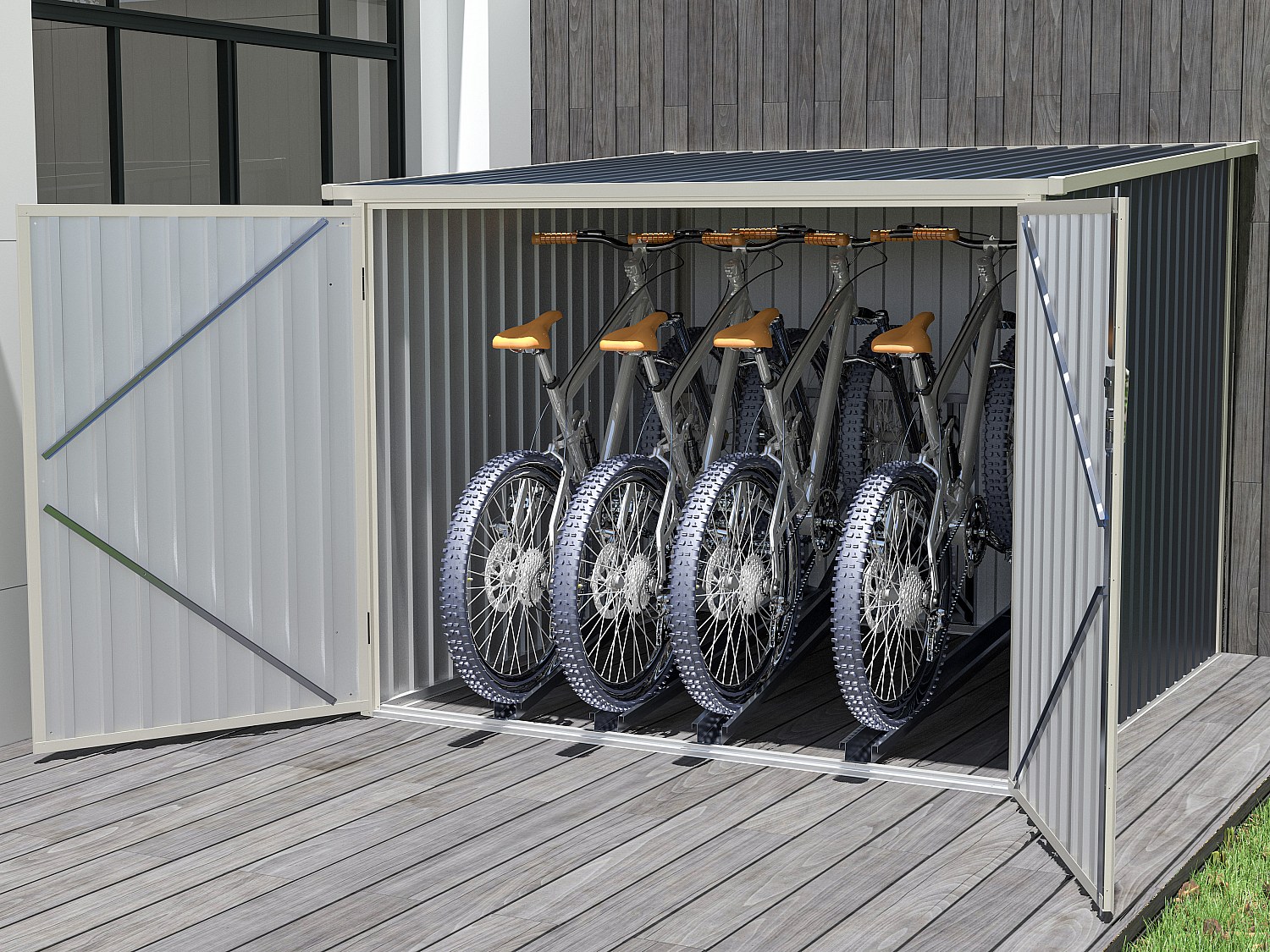 Vente-unique Metall-Fahrradunterstand Aus Verzinktem Stahl - Anthrazitgrau - 4 M² Für 4 Fahrräder - Niki