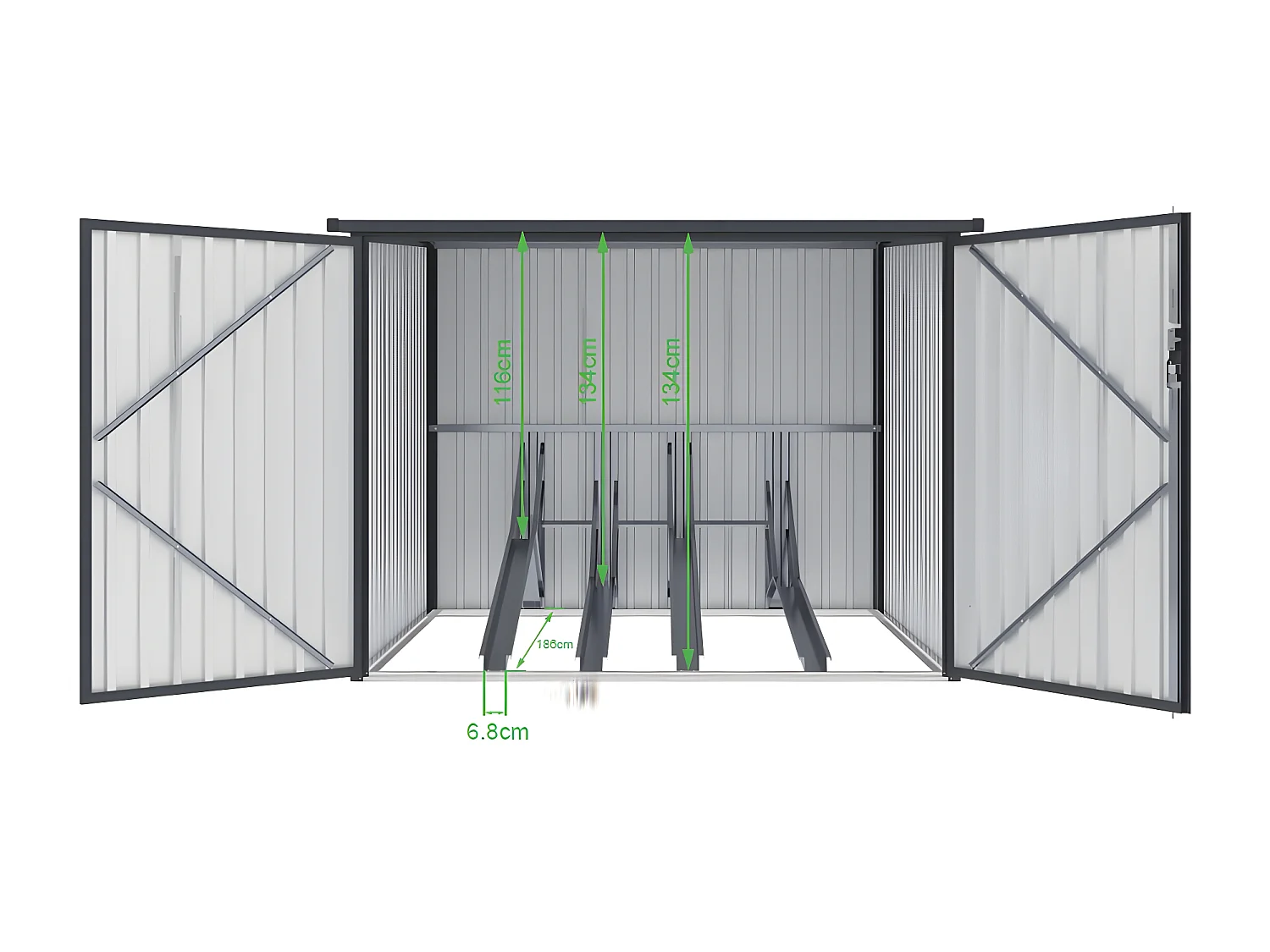 Metall-Fahrradunterstand aus verzinktem Stahl - Anthrazitgrau - 4 m² für 4 Fahrräder - NIKI