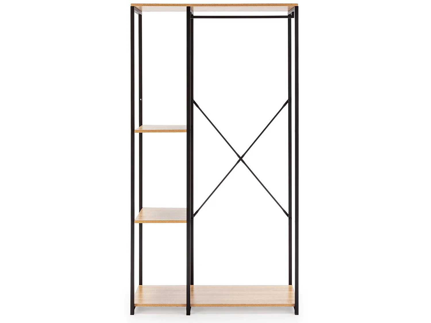 Perchero Lola con banco 3 estantes, color roble/negro, 167 cm altura
