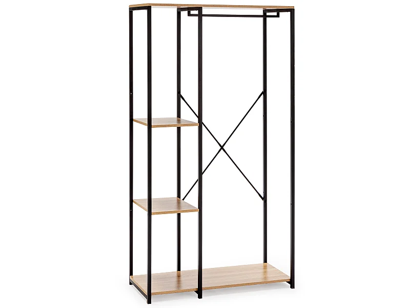 Regał z wieszakiem i ławą, 3 półki, kolor dąb/czarny.