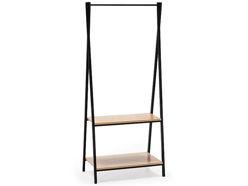 Perchero Carla 2 estantes 1 barra, color roble/negro, 150 cm altura