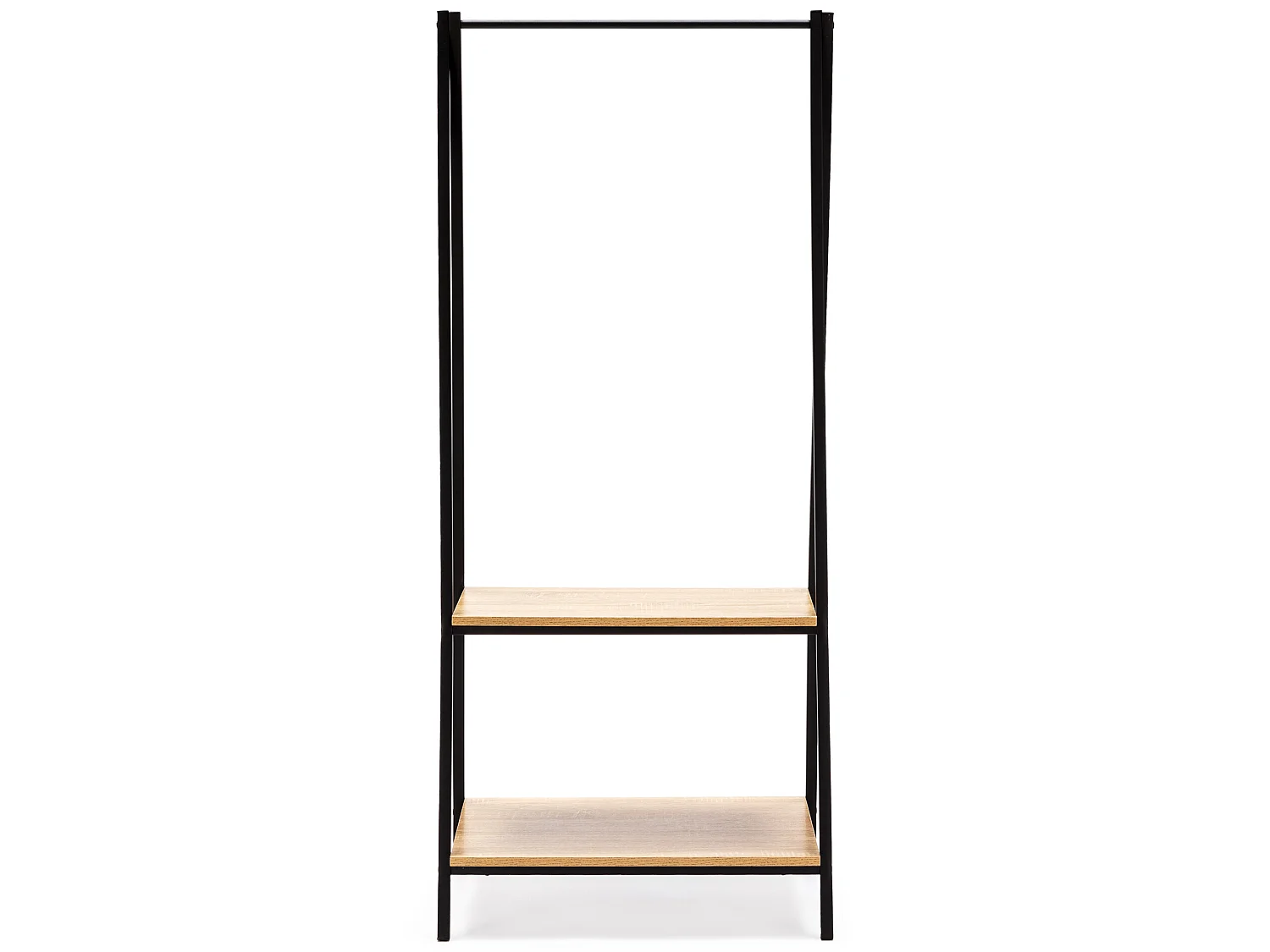 Perchero Carla 2 estantes 1 barra, color roble/negro, 150 cm altura