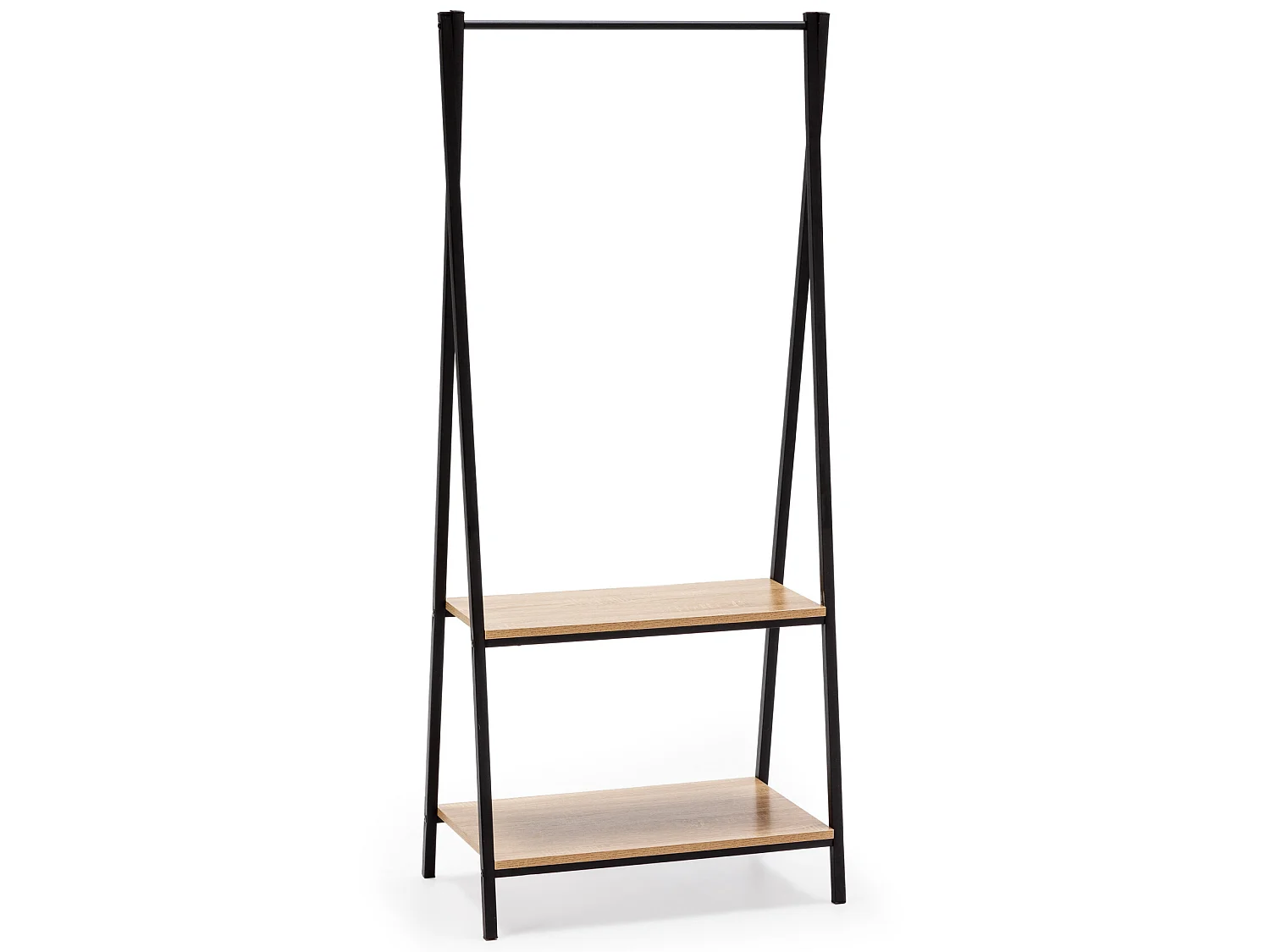Perchero Carla 2 estantes 1 barra, color roble/negro, 150 cm altura