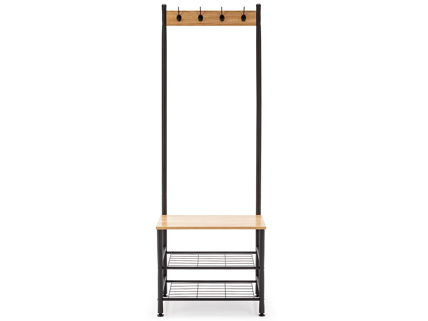 Perchero Lisa con banco 2 estantes, color roble/negro, 175 cm altura