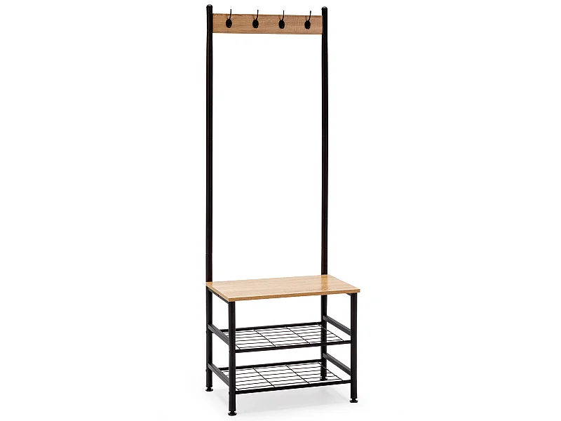 Regał z wieszakiem i ławą, 2 półki, kolor dąb/czarny.