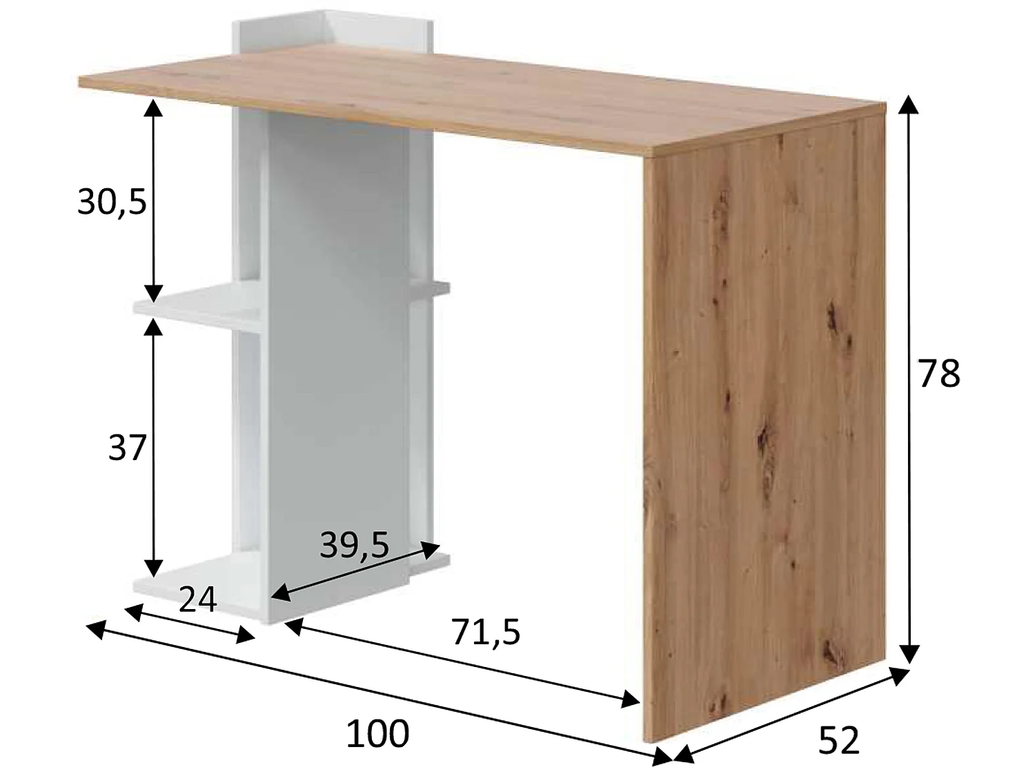Mesa de escritorio Llanes 2 huecos, madera/blanco, 100 cm