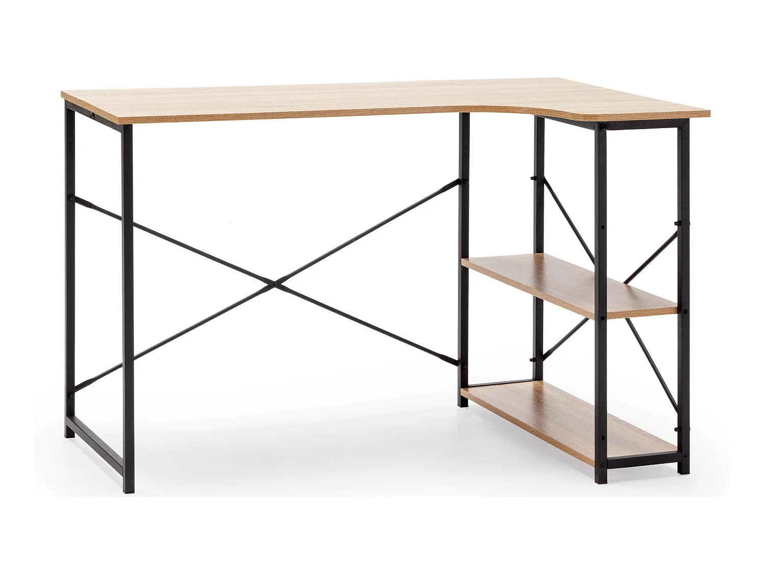 Bureau Juani noir, 2 étagères, style industriel, 120 cm longueur