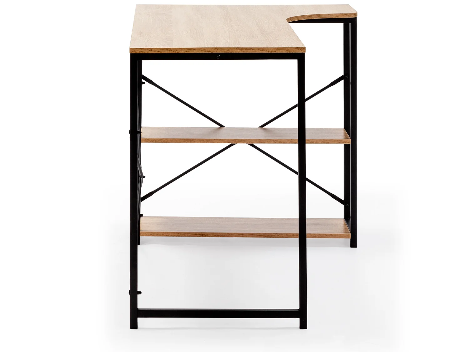 Bureau Juani noir, 2 étagères, style industriel, 120 cm longueur