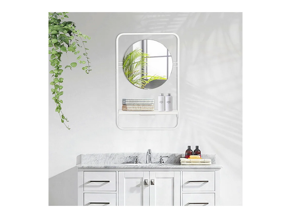 Miroir mural blanc rond et moderne avec étagère HAGAN WHITE