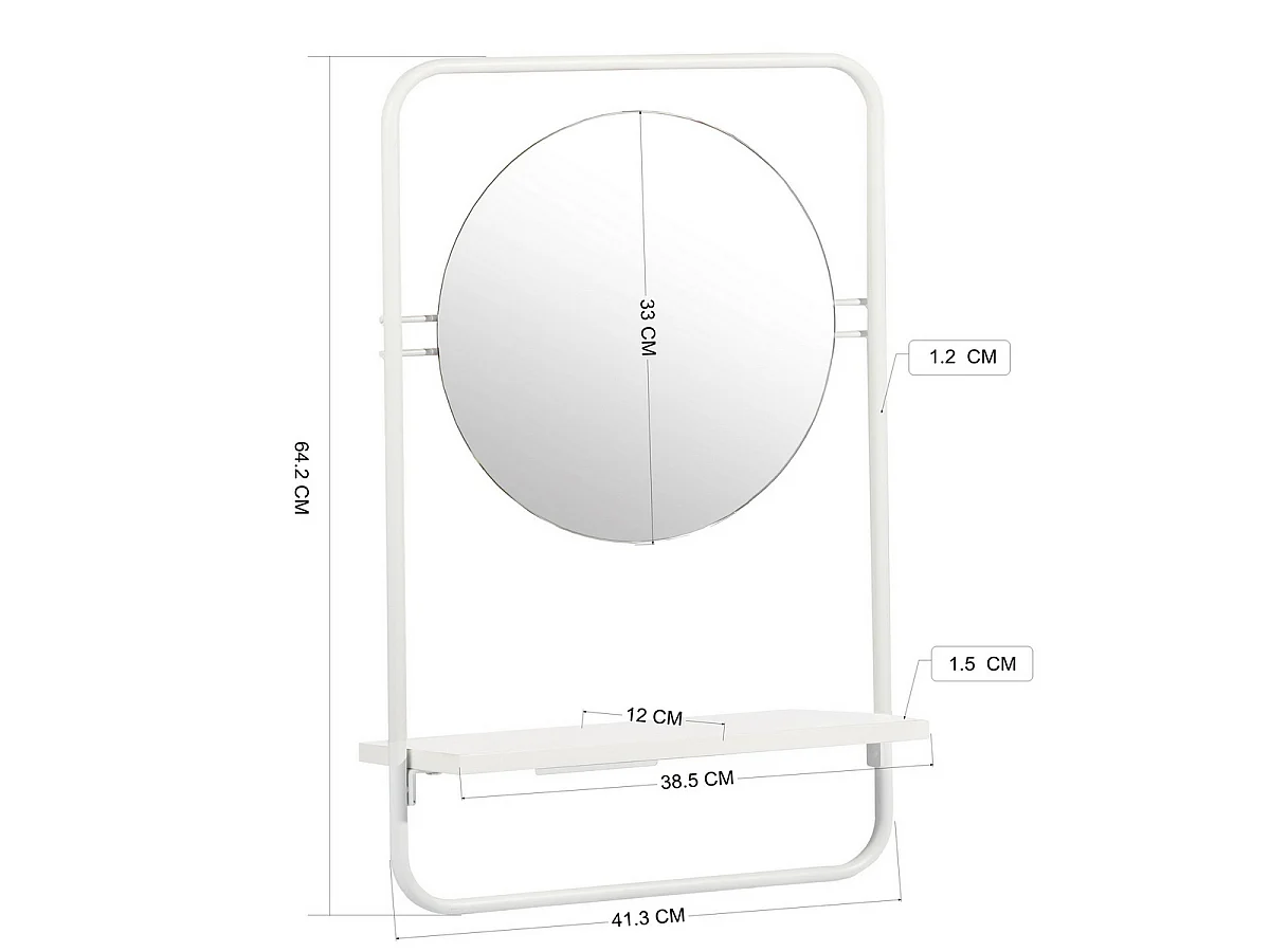Miroir mural blanc rond et moderne avec étagère HAGAN WHITE