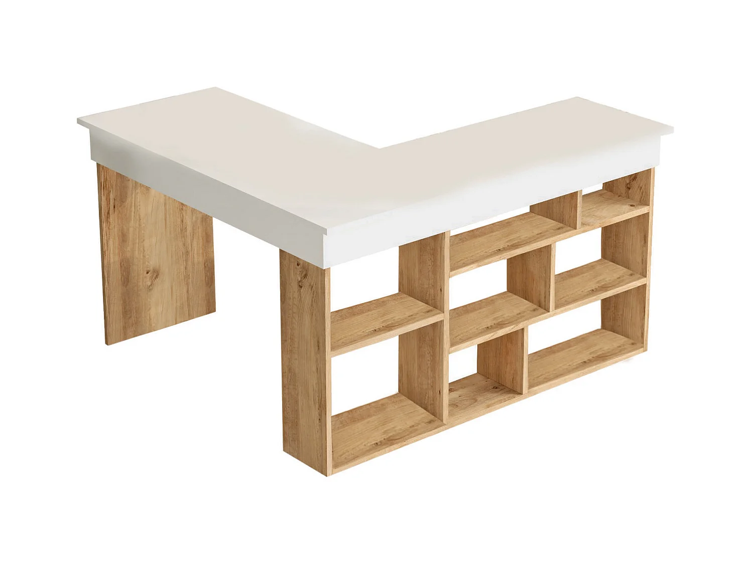 Escritorio rinconera con compartimentos - Color: blanco y natural - LILEUL