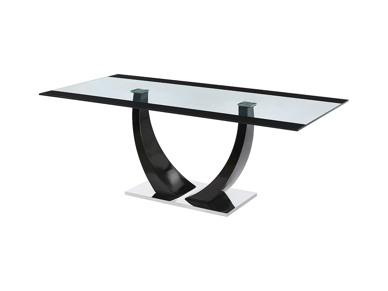 Table à manger 8 personnes en verre trempé, MDF et acier inoxydable - Noir - MEZZO II