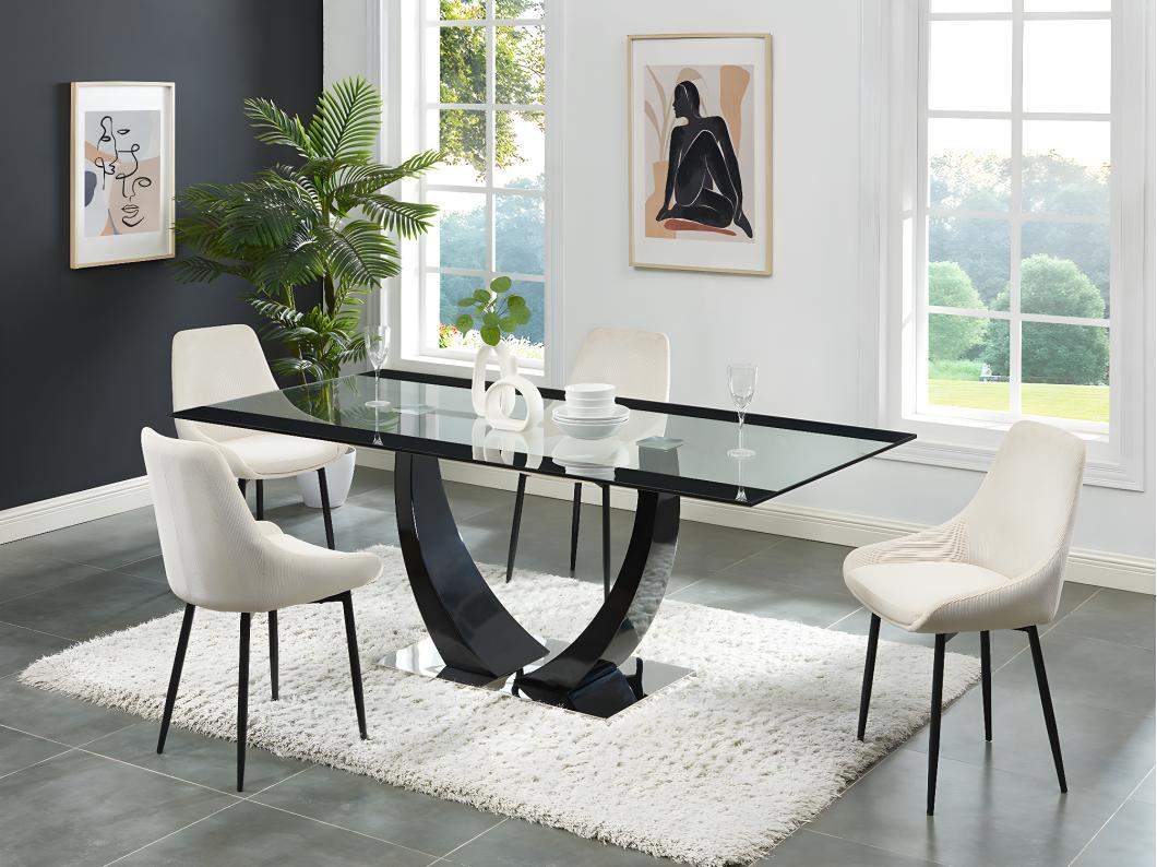 Mesa de comedor 8 comensales de MDF, cristal templado y acero inoxidable - Negro - MEZZO II