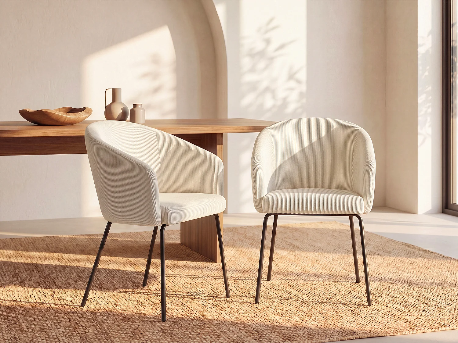 Set van 2 stoelen met armleuningen van ribfluweel en metaal - Crèmewit - MORONI van Pascal MORABITO
