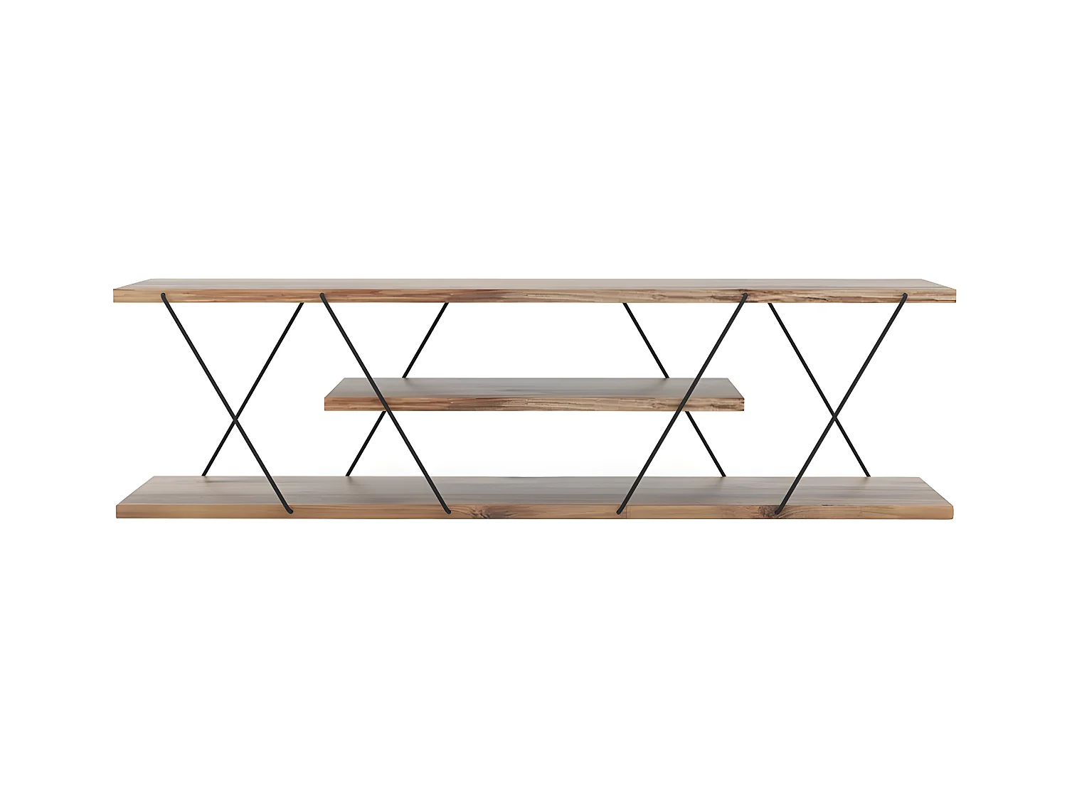Mueble TV con 2 estanterías - Natural y negro - DELORY