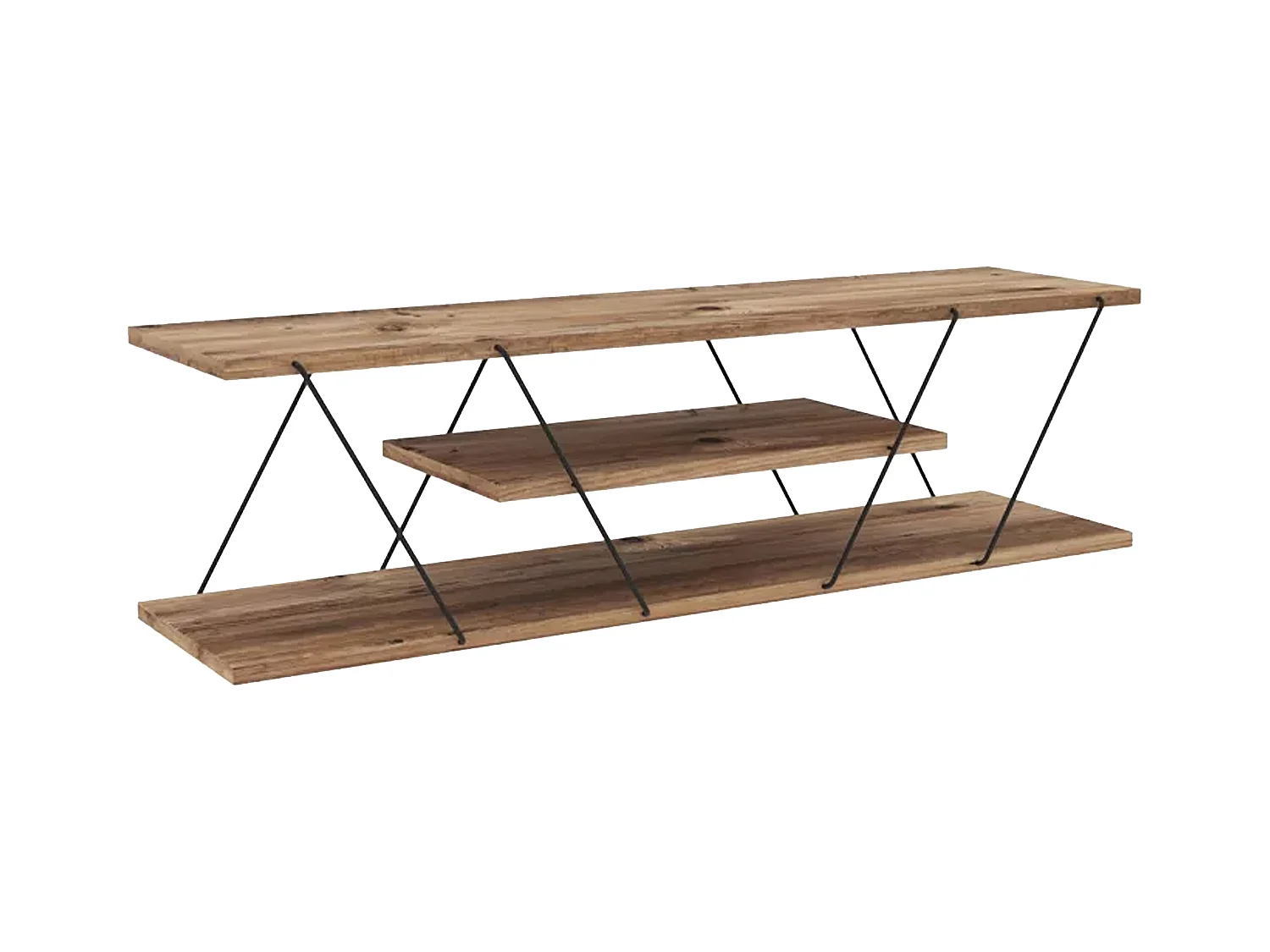 Mueble TV con 2 estanterías - Natural y negro - DELORY