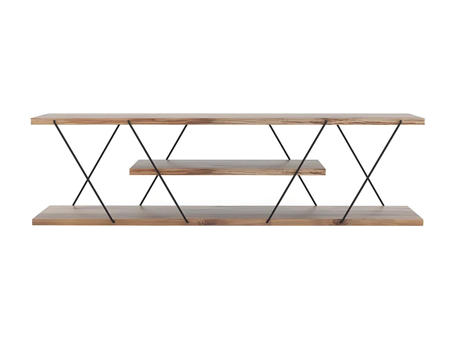 Tv-meubel met 2 planken - Naturel en zwart - DELORY