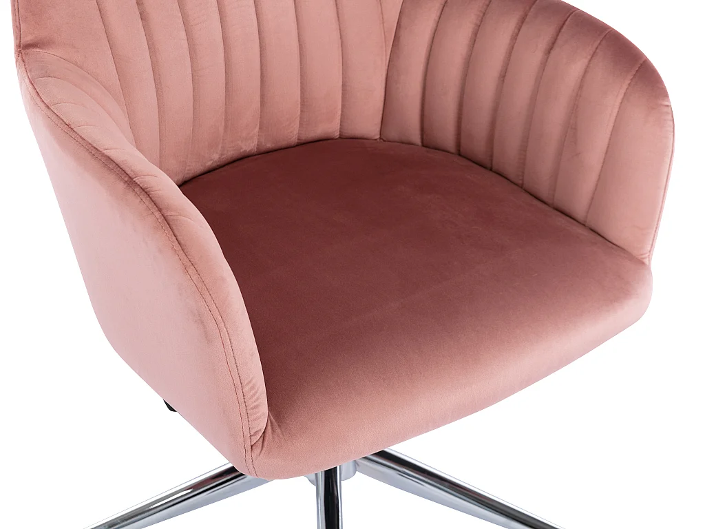 Chaise de bureau - Velours - Rose et argenté - Hauteur réglable - ELEANA