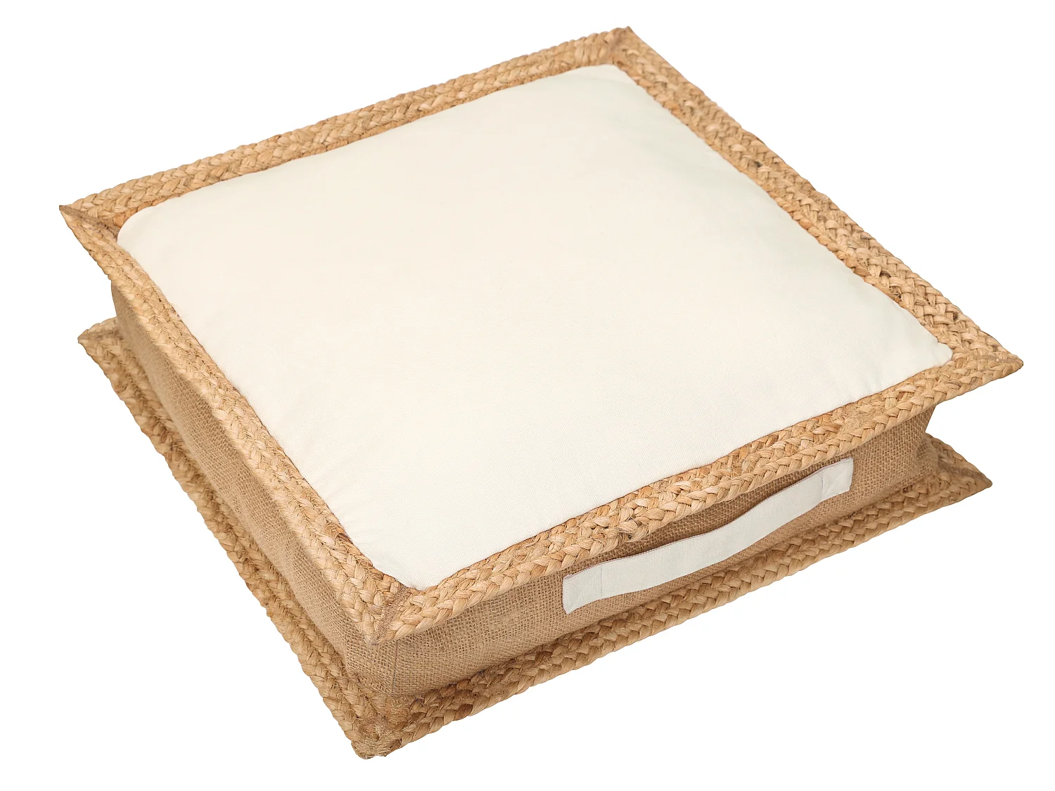 Coussin de sol en coton et jute - 45 x 45 cm - Blanc et naturel - PERUVIA